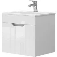 Vicco Badmöbel-Set Stefanie, Weiß/Weiß Hochglanz, 2 Teile, mit Waschbecken, (2-St., 2er Set)