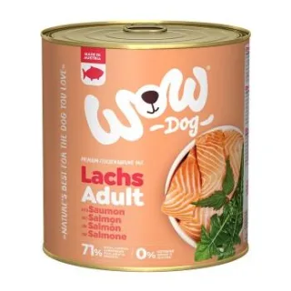 WOW Nassfutter Hund, Adult Lachs mit Löwenzahn 6x800 g