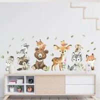 Montegoni Wandsticker Kinder Tier Wandaufkleber,Wandtattoo mit Waldtieren (Wandaufkleber für Kinderzimmer, Braunbär Hirsch Hase Tier, Wandaufkleber), wasserdichte,abnehmbare