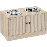 Novzep Futterstation Hundefutterstation mit 2 Edelstahl-Näpfen, Schrank für Utensilien, für große Hunde, Zubehör, Holz