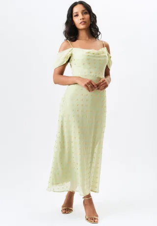 Rollkragen Maxikleid mit fallenden Ärmeln und Folie