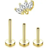 Adramata Piercing-Set Titan Helix Tragus Piercing Set Innengewinde Ohrstecker Conch Gold