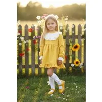 Parla Kids Kleid & Haarband Gelbes Kleid langärmelig mit Rüschensaum Spitzendetails und Haarband