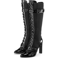 LASCANA Belle Affaire Schnürstiefel mit elastischem Schaft High-Heel-Stiefel Erotische Lack-Optik, High-Heel-Stiefelette