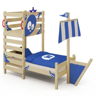 Kinderbett Spielbett mit Podest - Abenteuer Piratenschiff Design - Abwaschbare Fantasy-Plane zum Bemalen - Hochwertiges Abenteuerbett Wickey