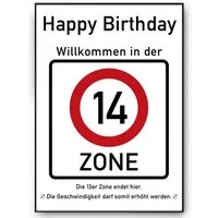 Tigerlino Poster 14. Geburtstag Geschenk Verkehrszeichen Karte Happy Birthday Deko Bild