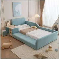 REDOM Polsterbett Kinderbett mit Schreibtisch und Hocker (90x200 cm Samt, Weiches Kopfteil, Robuste Holzlatten, Inklusive Ablageboden, Ideal für Schlafzimmer & Jugendzimmer), ohne Matratze