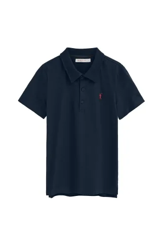 Poloshirt marineblau aus T-Shirt-Stoff mit Rigby Go Stickerei