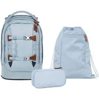 Satch Schulranzen Schulrucksack-Set PACK Nordic Ice Blue 3-teilig (3-teilig), ergonomisch, Your-Size-System: auf Körpergröße anpassbar