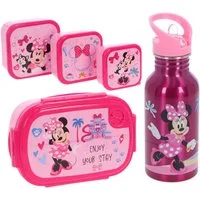 Textiel Trade B.V. Lunchbox Disney Minnie Mouse Lunchpaket 5-tlg. Brotdose Trinkflasche Snackbox, Multicomposition, (4x Brotdose, 1x Trinkflasche)
