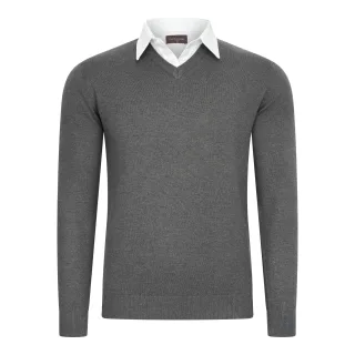 Cappuccino Italia Mock-Pullover für Herren. Der Pullover besteht aus 50% Baumwolle und 50% Polyester und hat eine normale Passform. Der Pullover hat einen Hemdkragen, der an den Pullover angenäht ist. Marke: Cappuccino ItaliaModellname: Mock Pullover