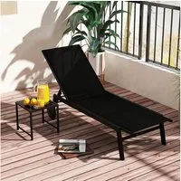 COSTWAY Gartenliege, 2 St., Liegestuhl-Set verstellbar mit Tisch, Rollen