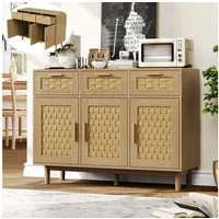 PXloue Sideboard Rattankommode, Kommode mit Schiebetüren, Schlafzimmerschrank mit viel Stauraum, 110 ×80 ×40 cm