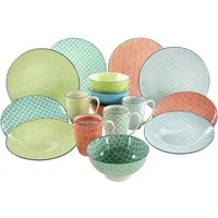 CreaTable Kombiservice Mediterran Bunt (16-tlg), 4 Personen, Steinzeug