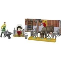 Bruder® Spielzeug-Traktor bworld Kuh- und Kälberstall mit Landwirt 62611