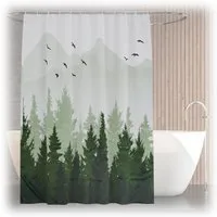 relaxdays Duschvorhang 180x200 cm mit Motiv Breite 180 cm (Tannenwald), 180x200cm, M