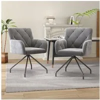 MC Star Esszimmerstuhl 2er Set Esszimmerstühle mit Rautenmuster,Gepolsterter Sessel (mit 4 Metallbeinen,Moderner Lounge-Stuhl,Wohnzimmerstuhl für Shlafzimmer,Arbeitzimmer und Schreibtisch,Lendenwirbelstütze,Samt,hellgrau)