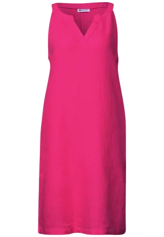 Street One - Knielanges Kleid mit Split Neck aus Leinen magenta dream - Gr. - 36