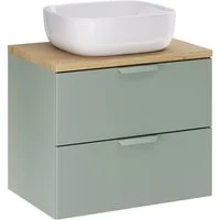 Lomadox Waschtisch ALASSIO-56, 60 cm breit,Waschbecken, Grün matt mit Eiche, 2 Schubladen