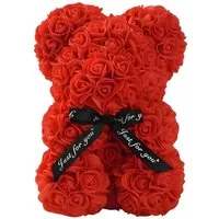 Kunstblume Rosenbär, Valentinstagsgeschenk, Ewige Rosen Figur Kunstrosen, NEXORA, Rosenbär aus ewigen Rosen, Höhe 25cm, Valentinstag Rosen, Jahrestag