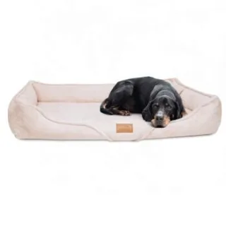 Tierlando ® Orthopädisches Hundebett TYSON | Kuschelig flauschiges XXL Hundesofa creme 1,3 m, 22 cm, 1 m