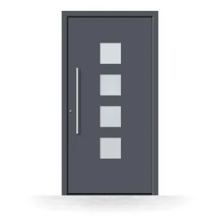 Haustür mit Glaselement, Aluminium, Anthrazit RAL 7016, 70x175 cm, Klarglas, Milchglas oder Motivglas, Schüco-Profil, Modell Mülheim