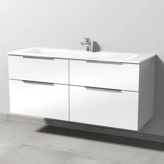 Sanipa 3way Glas-Set Glas-Waschtisch und Unterbau mit 4 Auszügen, Weiß-Glanz UF20778