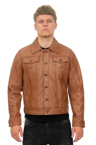 Retro-Truckerjacke aus Leder für Herren – Constantine