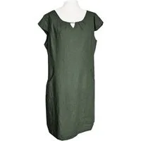 Sommerkleid Leinen Kleid kurzarm Khaki 42 L Sommerkleid