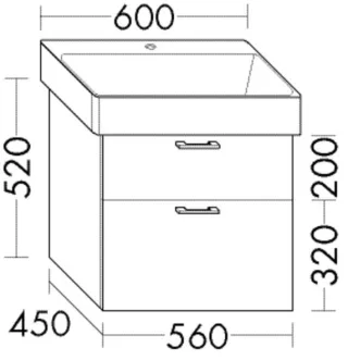 Burgbad Waschtischunterschrank Sys30 PG3 Diago 520x560x450 Trend- oder RAL-Farbe Matt, WWLO056F5347 WWLO056F5347