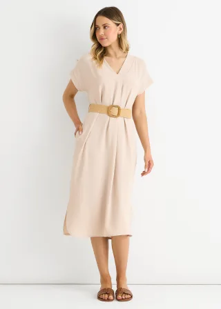 Beige Air Flow Kleid mit Gürtel und Übergröße