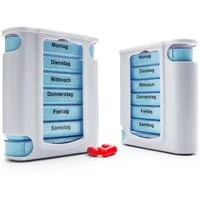 BigDean Pillendose 2 Stück Tablettenbox Weiß 7 Tage Morgens, Mittags, Abends & Nachts (Set, 2 St., Tablettendosenturm), Tablettendosenturm, 7 tage Sortierdosen, BPA-Frei, Lebensmittelecht.