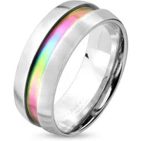 BUNGSA Fingerring 64 (20.4) Silberner Edelstahlring Regenbogen telring Damen & Herren