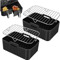 BlingBin Silikonform Heißluftfritteuse Zubehör für Ninja Dual Air Fryer AF400, (1er Set 4-tlg), Dual Zone Heißluftfritteusen Zubehör (2 Silikonpads + 2 Grillroste)