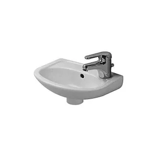 Duravit Design Classics Handwaschbecken Duraplus Compact 079735000 36,5 x 26,5 cm, Weiß Hochglanz, Hahnlochvorstich seitlich