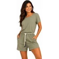 SUBLEVEL Jumpsuit Damen Sommer Overall mit Flechtgürtel Taschen & Turn-Up Ärmeln Perfekte Passform Hochwertige Verarbeitung, Angenehm weich & bequem