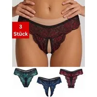 Elegant Love Slip-Ouvert Tanga mit offenem Schritt, Unterwäsche aus Spitze (3-St., 3er-Pack) String, sinnliche Reizwäsche, Unterhosen für Damen, elegante Pantys