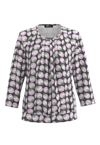 FRANK WALDER - Blusenshirt NOS mit aparter Faltenpartie soft purple/anthrazit/ecru - Gr. - 50