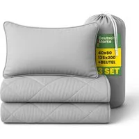 Bestlivings Steppbett + Kopfkissen inkl. Beutel für Reisen/Camping, Füllung: Polyester, Decke 135x200, Kissen 40x80, ohne Bettwäsche nutzbar, 60°C waschbar
