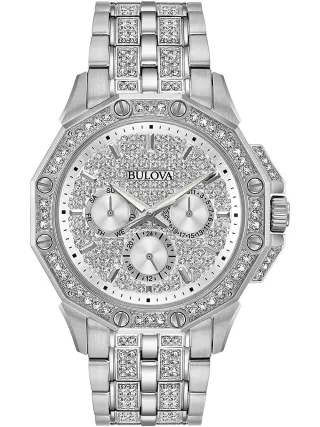 Bulova Kristall Herren Silber Uhr 96C134