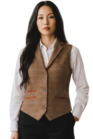 Damen-Eichenbraune maßgeschneiderte Tweed-Weste formelle Weste – TPSTZ-7