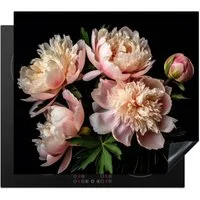 MuchoWow Herd-Abdeckplatte Pfingstrosen - Blumen - Natur - Rosa - Weiß, Vinyl, (1 tlg), Ceranfeldabdeckung Küche, Herdabdeckplatte Einteilig, 60x52 cm