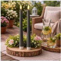 MARELIDA LED-Kerze LED Stabkerzen Outdoor Tafelkerzen Timer H: 25,5cm grau 2er Set (2-tlg)