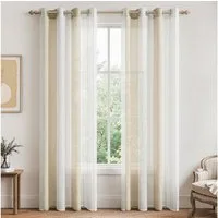 TUWENA Gardine Vorhänge mit Ösen, Streifen Voile Gardinen Halbtransparent 2er Set, Moderner Wohnstil Gardinen für Wohnzimmer Schlafzimmer Mehrere Größen