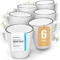 PURE LIVING INTERIOR DESIGN Geschirr-Set Pure Living Becher 6er 460ml »Scandi«, Porzellan weiß, 6 Personen, Porzellan, Zeitloses skandinavisches Design, Eleganter schwarzer Rand, Minimalis…