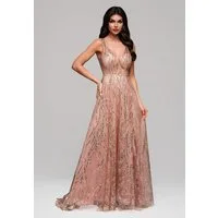 OMBRE Abendkleid Elegantes Abendkleid mit Glitzer-Stickereien und tiefem V-Ausschnitt