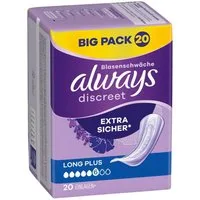 always Inkontinenz-Einlage Discreet + Long Plus, 6, 20-St., Saugstärke 6 - stärkere Blasenschwäche
