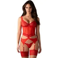 Obsessive Set: Bügelloser BH Desir Strapshemd & String - rot (2-tlg) Filigrane Spitzen-Optiken