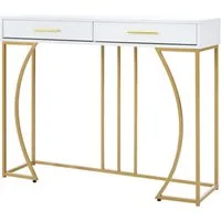 Flieks Konsolentisch (1-St., 110x32x85 cm), Flurtisch mit 2 Schublade Beistelltisch Sofatisch, Weiß/Gold