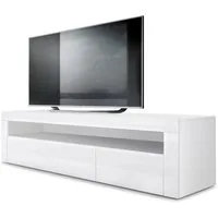 Vladon Lowboard Valencia (TV-Kommode, ​mit 1 offenem Fach und 2 Klappen), Weiß matt/Weiß Hochglanz/Weiß Hochglanz (155 x 46 x 40 cm)